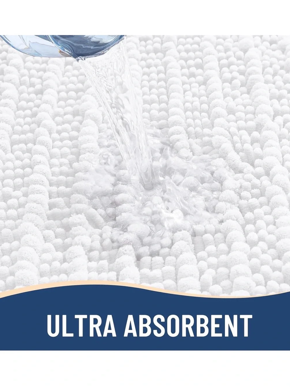 NWT White Chenille Bath Mat - Soft Absorbent Non-Slip 47x20